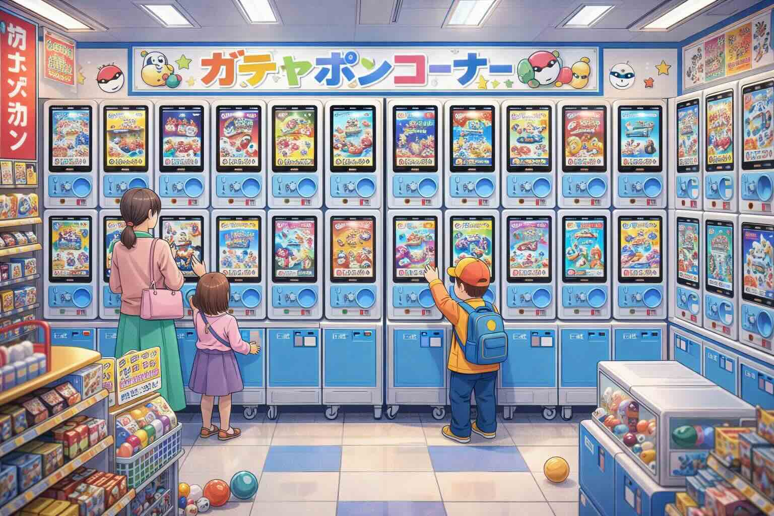 Mur de machines gachapon colorées dans un environnement moderne